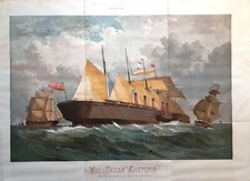 Stampa antica GREAT EASTERN Piroscafo Veliero grande foglio 1859 Antique print