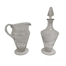 Brocca e Bottiglia vetro decorato Ex Cecoslovacchia anni '50 perfette condizioni