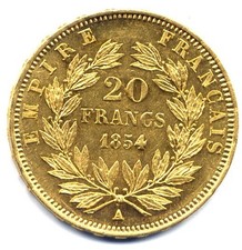 France : Napoléon III - 20 francs 1854 A Paris mint - marengo or oro gold UNC