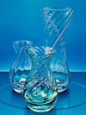 Set di tre vasi Caithness vintage in vetro vortice di caramelle lilla e verde