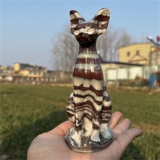530g Pietra Zebra Rosa Naturale Intagliata Gatto Statuine Reiki Quarzo Cristallo Teschio De