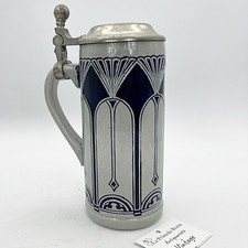 Boccale da birra in ceramica tedesco vintage con coperchio in peltro bicchiere 3