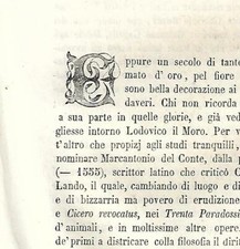 Stampa antica CAPOLETTERA E del 1858 con decorazioni botaniche Old antique print