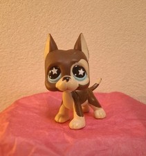Littlest Pet Shop LPS #817 Great Dane Dog Brown Cream Blue Star Eyes 2007