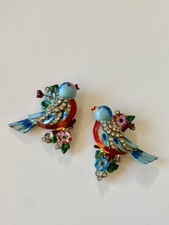 Coro Craft 🦚🦚Duette Bluebirds 1941 spilla smalto sterling spilla vintage