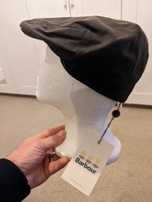 Berretto piatto uomo Barbour cotone cerato oliva scuro foderato a quadri punta a scatto taglia 7 3/8