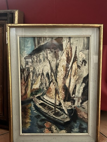 Quadro con barche olio tela - con,