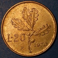 Italy 20 Lire 1970 KM# 97.2