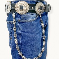 Grande cintura concho vera pelle nera cintura punk gotica rock conchiglia maddelion 