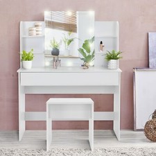 Tavolino da trucco bianco con sgabello toeletta specchio a LED tavolo cosmetico