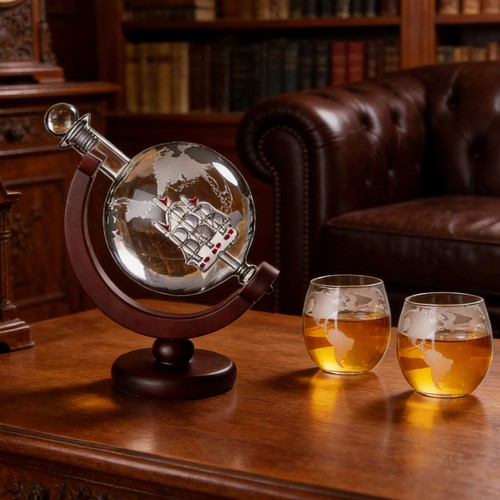 Caraffa whisky mappamondo set