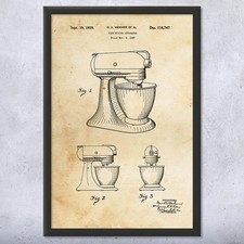 Poster arte da parete brevetto mixer stand, tela o incorniciato regali culinari cucina arte