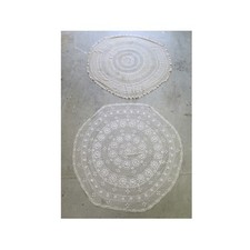 DUE TOVAGLIE ROTONDE UNCINETTO RICAMATE A MANO VINTAGE TOVAGLIA TONDA B10