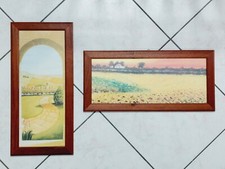 Coppia di Quadro Vetro con Cornice Legno Rettangolare  Noce Anticato 26 X 56