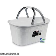 CESTA PORTABIANCHERIA ELEGANCE BIANCA PLASTICA EFFETTO RATTAN CON MANICI