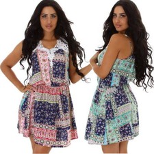 Donna Spalline Mini Abito Corto Arredata Pizzo Cerniera Lampo Paisley Luce Sexy