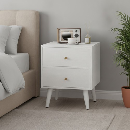 Comodino bianco con cassetti - bianco,