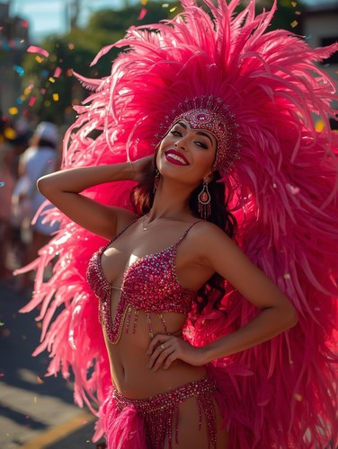 Danseuse carnaval plumes rose