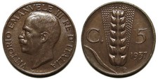 5 centesimi 1937 Spiga BB-SPL