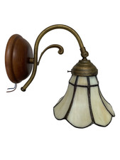 Applique da parete in ottone e legno con vetro beige in stile tiffany arredo