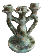 candelabro a tre bracci ceramica invetriata verde - CALABRIA XIX° secolo