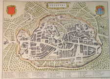 Roma Velletri STAMPA MAPPA panoramica metà 1600 Bleau carta filigrana, Theatrum