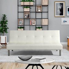 DIVANO LETTO ECOPELLE BIANCO RECLINABILE KING SOFA 3 POSTI MODERNO CONTRASSEGNO