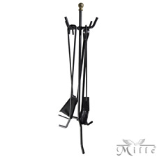 Mille SET 5 ATTREZZI CAMINO FERRO BATTUTO ATTIZZATOIO PALETTA PINZA SPAZZOLA