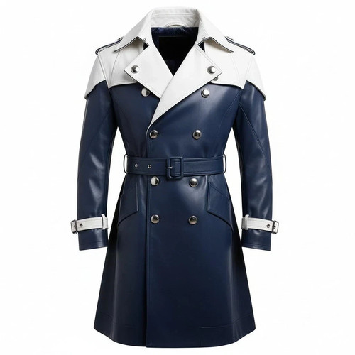 Trench coat uomo pelle blu - in,