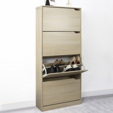 Scarpiera 4 Ante Ripiani Doppia Profondità Porta Scarpe Colore Olmo 63x24x150cm