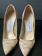 Jimmy Choo decolte stiletto beige a rete pizzo floreale tacco TG 36/6 classiche