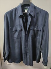 ARFANGO Camicia Uomo 100%seta Blu Scuro