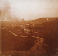 Fabbrica Paesaggio Industriale c1915 Foto Stereo Placca Da Lente Vintage
