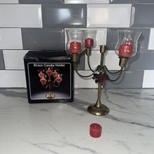 BRASS CANDLE HOLDER - 5 BRANCH 4 GLASS SCONCE VOTIVE CANDLES 28CM