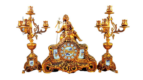 Antico orologio camino con - antico,