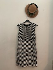 ?DIANE von FURSTENBERG DVF abito nero e bianco senza maniche taglia M nuovo