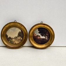 Antico quadretto Rotondo Cornici  oro  miniature stampe 