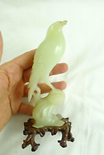 vintage scultura cinese giada VECCHIA STATUINA CINA UCCELLO Difetto Base Legno