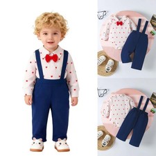 Jungen Fliege 2-teiliges Outfit Hosenträgerhose Partykleidung Strampler Taufe