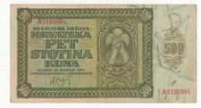 CROAZIA 500 KUNA  1941  SECONDA GUERRA MONDIALE ALLEATO DELLA GERMANIA NAZISTA