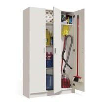 Armadio multiuso armadietto bagno garage 3 ante 5 ripiani Bianco 109X37X180 7143