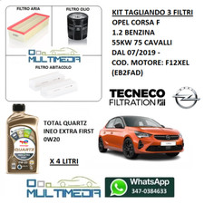 TAGLIANDO 3 FILTRI OLIO TOTAL QUARTZ 0W20 OPEL CORSA F 1.2 55KW 75 CV CAVALLI