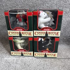 Lotto di 4 BOTTIGLIE CONTORNO COCA-COLA COLLEZIONE Natale ORNAMENTI EUC anni '90