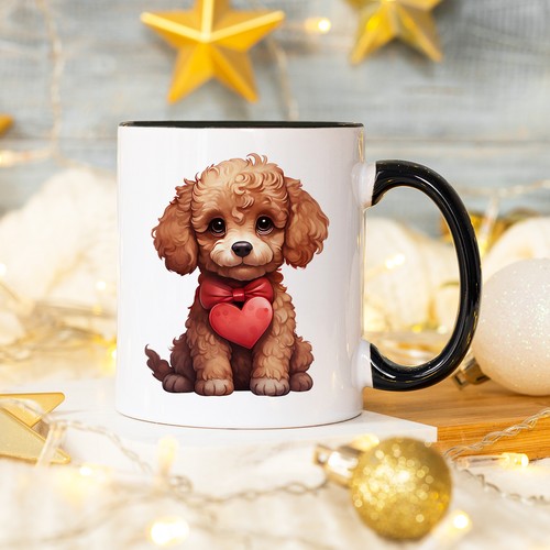 Cute poodle puppy red heart - red,
