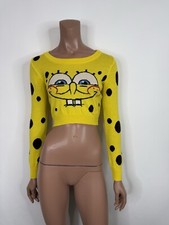 Moschino Couture Vintage! AW2014 Maglia Crop Top Giallo Lana Vergine SpongeBob 38 XS