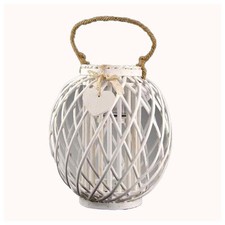 LANTERNA PORTA CANDELA BIANCA INTRECCIO BAMBU 16X 35CM 