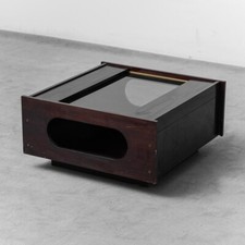 TAVOLO TAVOLINO DA CAFFE' APRIBILE VETRO FUME' LEGNO DESIGN ANNI 70 VINTAGE