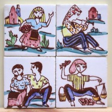 CERAMICA VIETRI MATTONELLE/ TOZZETTI CM 5 X 5 COLORATE A MANO SERIE DA 4 PEZZI