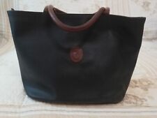 Borsa Trussardi vintage medio grande in pelle blu scuro con manici cuoio marrone