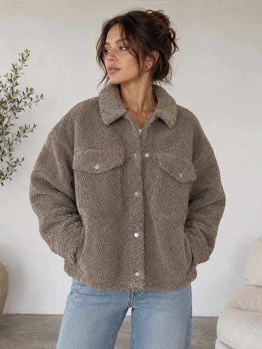 Zara taupe brown - teddy, jacket